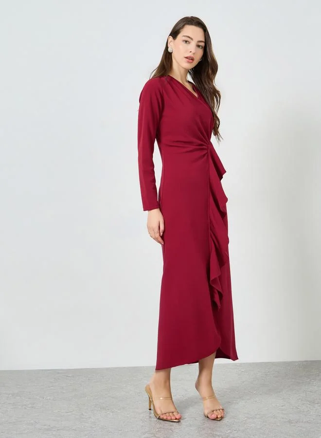 ستايلي فستان طويل بأكمام طويلة وكشكش